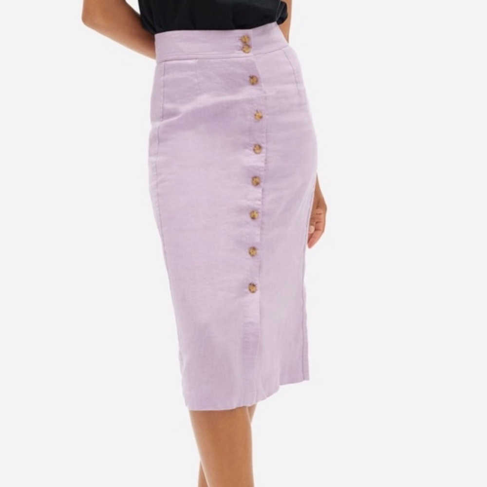 Everlane Lilac Button-Front Pencil Skirt 100% Linen Pastel